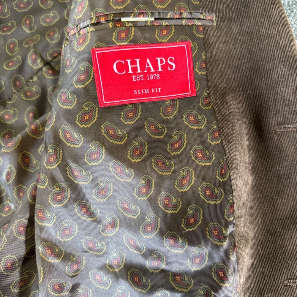 Chaps Sport Coat Mens 44R Corduroy Blazer Slim Fit Brown Modern Preppy Professor